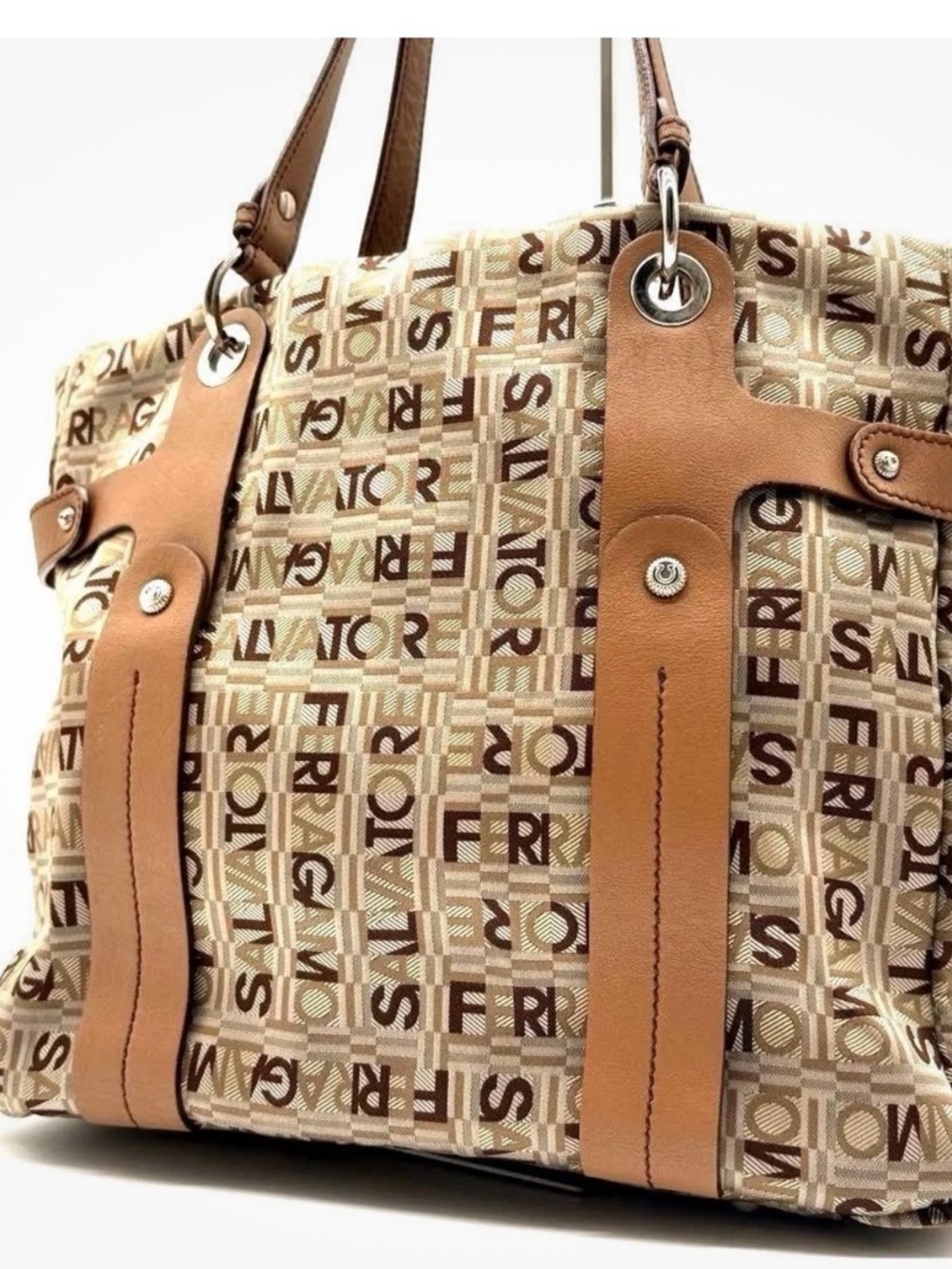 Salvatore Ferragamo Gancini Logo Monogram Leather Tote Bag